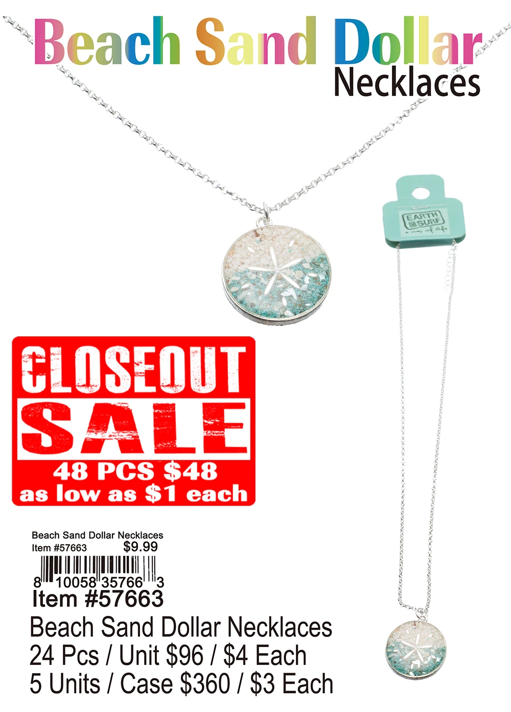 Beach Sand Dollar Necklaces Closeout